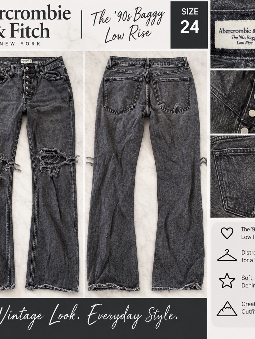 Abercrombie & Fitch Distressed Flare Jeans - Washed Black